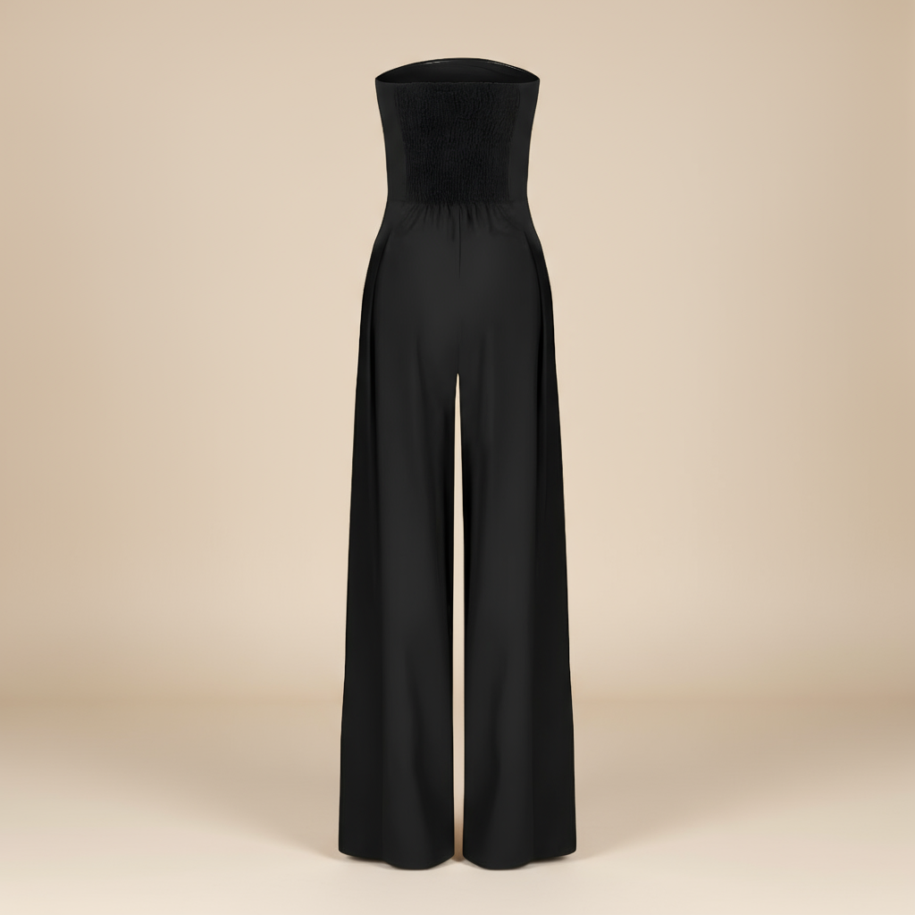 Women’s Strapless Wide-Leg Jumpsuit – Structured Bodice with Elegant Flowing Silhouette