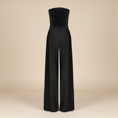 Women’s Strapless Wide-Leg Jumpsuit – Structured Bodice with Elegant Flowing Silhouette