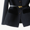 Women's Tailored Belted Blazer – Velvet Detail & Gold-Tone Finish