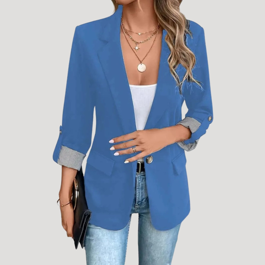 Women’s Tailored Blazer – Classic Single-Breasted with Roll-Up Sleeves