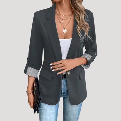 Women’s Tailored Blazer – Classic Single-Breasted with Roll-Up Sleeves