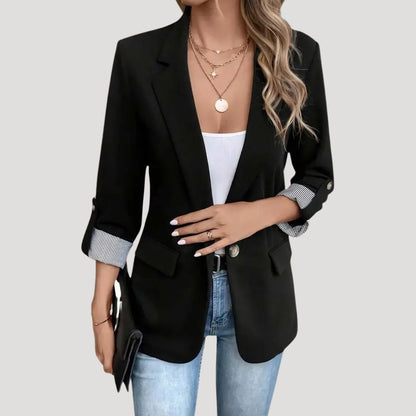 Women’s Tailored Blazer – Classic Single-Breasted with Roll-Up Sleeves