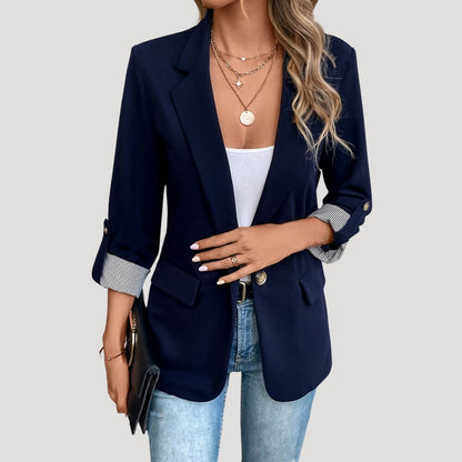 Women’s Tailored Blazer – Classic Single-Breasted with Roll-Up Sleeves