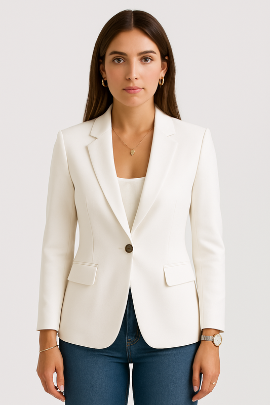 Women’s Tailored Blazer – Single-Breasted – Slim Fit – White