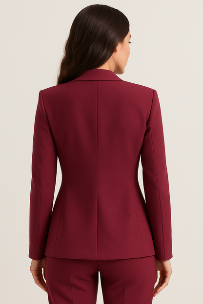 Women’s Tailored Blazer – Single-Breasted – Slim Fit – Wine Red