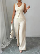 Women's Tailored Wide-Leg Cream Trouser Set – Elegant Waistcoat Cut