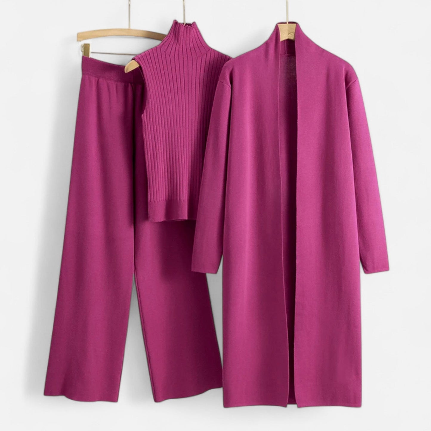 Women’s Three-Piece Set – Sleeveless Top, Wide-Leg Trousers & Longline Cardigan