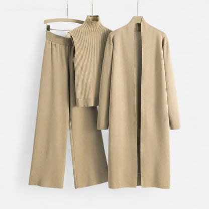 Women’s Three-Piece Set – Sleeveless Top, Wide-Leg Trousers & Longline Cardigan