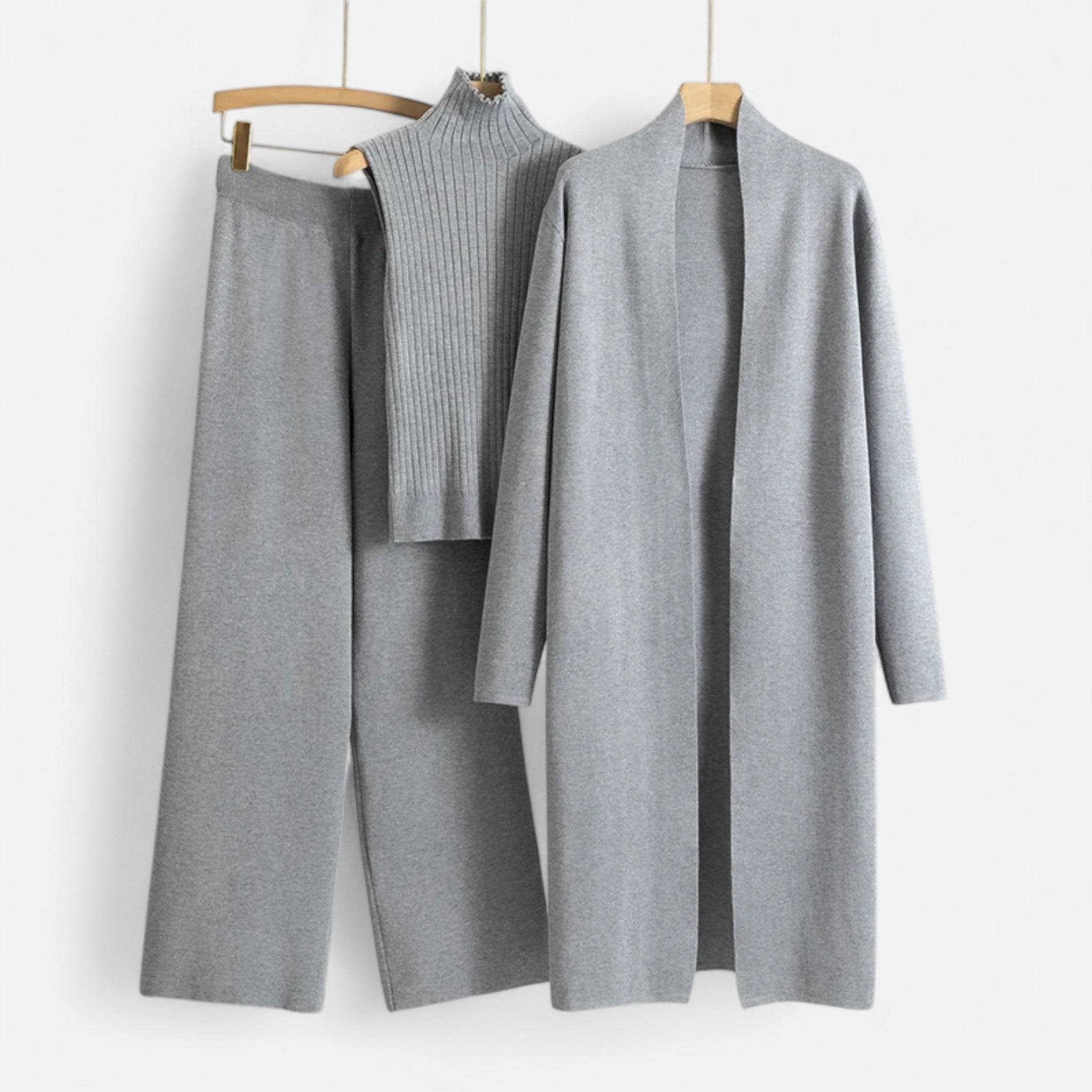 Women’s Three-Piece Set – Sleeveless Top, Wide-Leg Trousers & Longline Cardigan