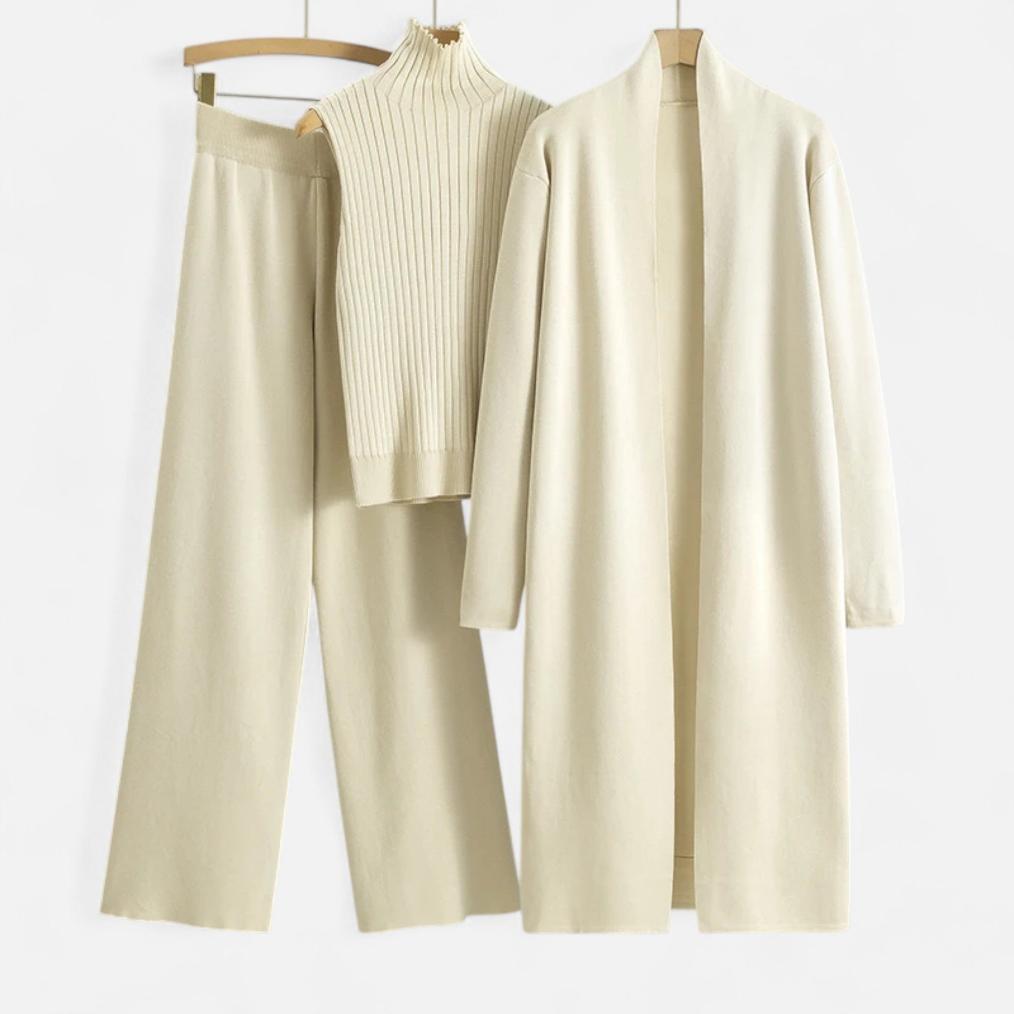 Women’s Three-Piece Set – Sleeveless Top, Wide-Leg Trousers & Longline Cardigan