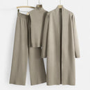 Women’s Three-Piece Set – Sleeveless Top, Wide-Leg Trousers & Longline Cardigan