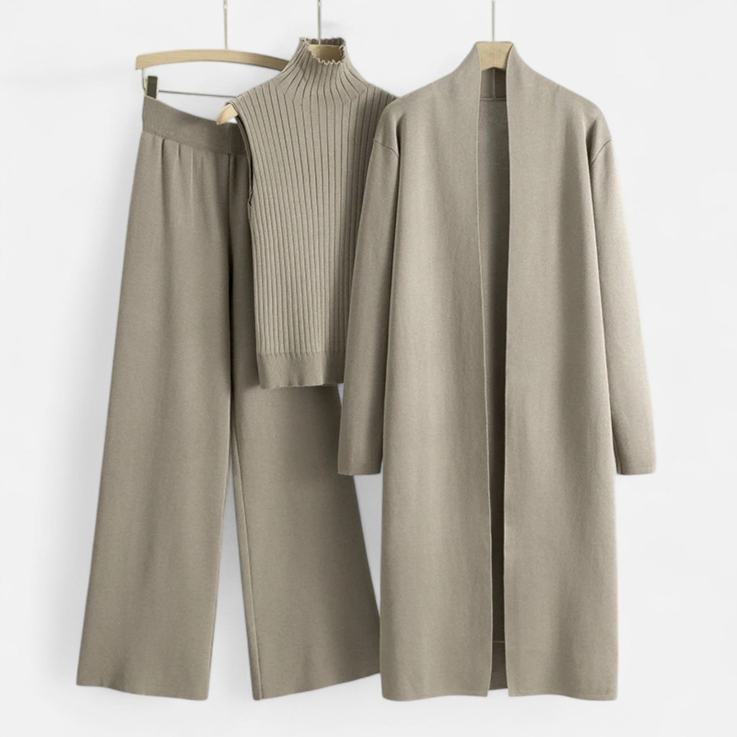 Women’s Three-Piece Set – Sleeveless Top, Wide-Leg Trousers & Longline Cardigan