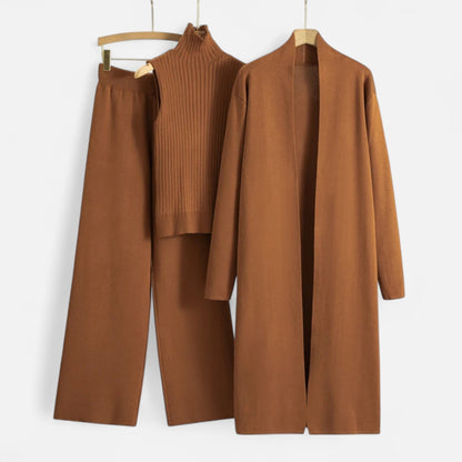 Women’s Three-Piece Set – Sleeveless Top, Wide-Leg Trousers & Longline Cardigan