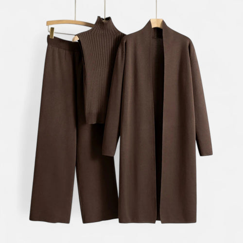 Women’s Three-Piece Set – Sleeveless Top, Wide-Leg Trousers & Longline Cardigan