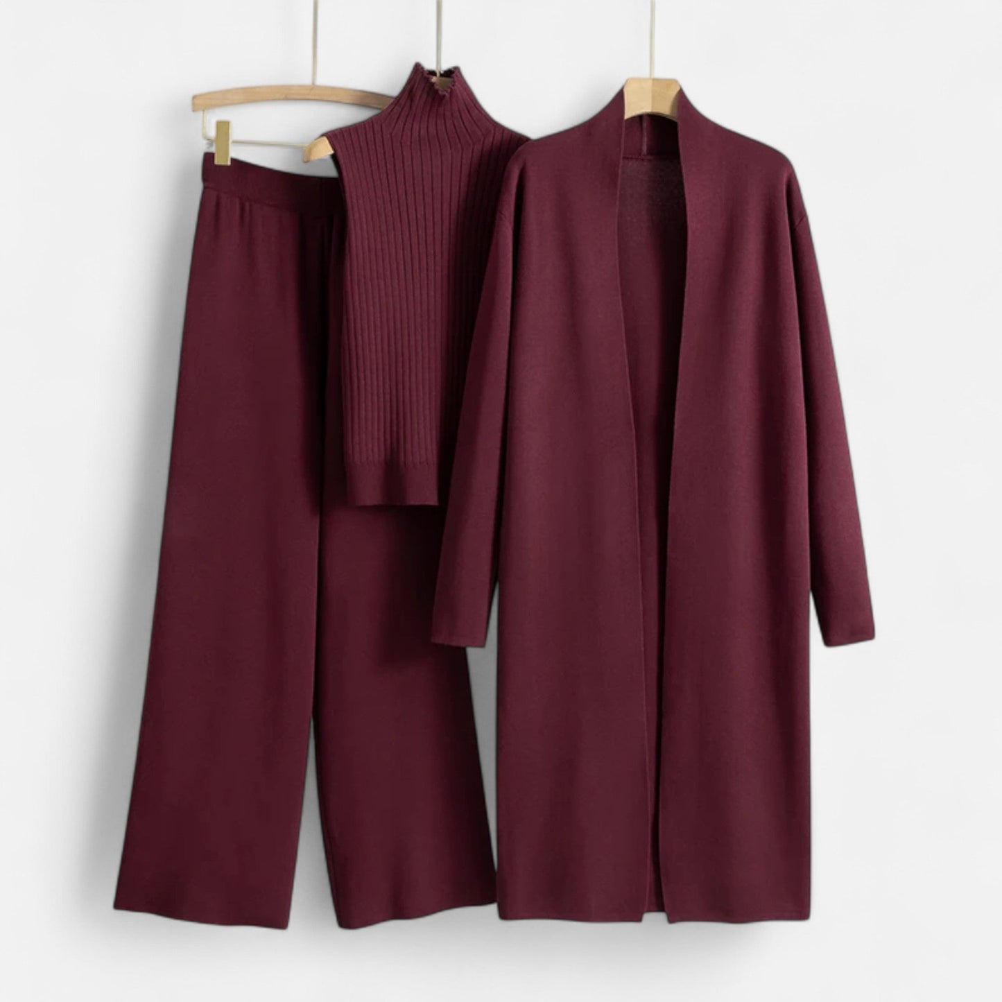 Women’s Three-Piece Set – Sleeveless Top, Wide-Leg Trousers & Longline Cardigan