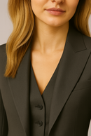 Women’s Black Three-Piece Slim Fit Suit – Tailored Blazer, Vest, and Trousers – Elegant All-Season Outfit