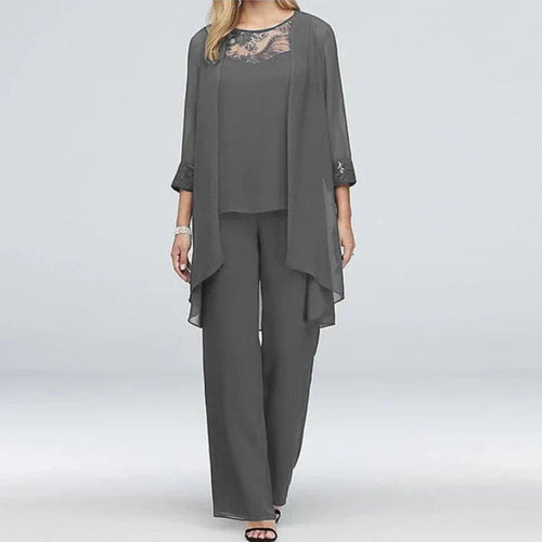 Women’s Three-Piece Wide-Leg Trousers & Longline Jacket Set – Formal Occasion Wear