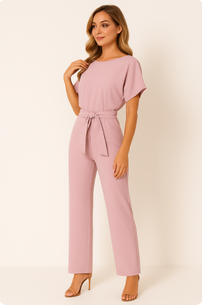 Women's Tie Ribbon Jumpsuit – Short Sleeved One-Piece