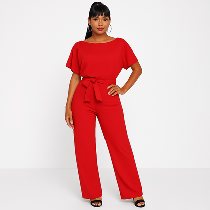 Women's Tie Ribbon Jumpsuit – Short Sleeved One-Piece