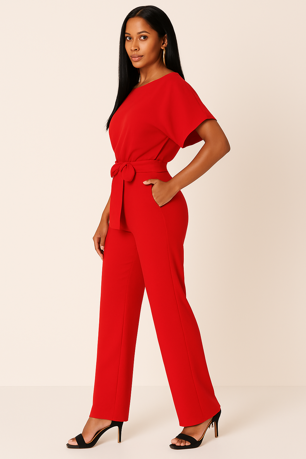 Women's Tie Ribbon Jumpsuit – Short Sleeved One-Piece