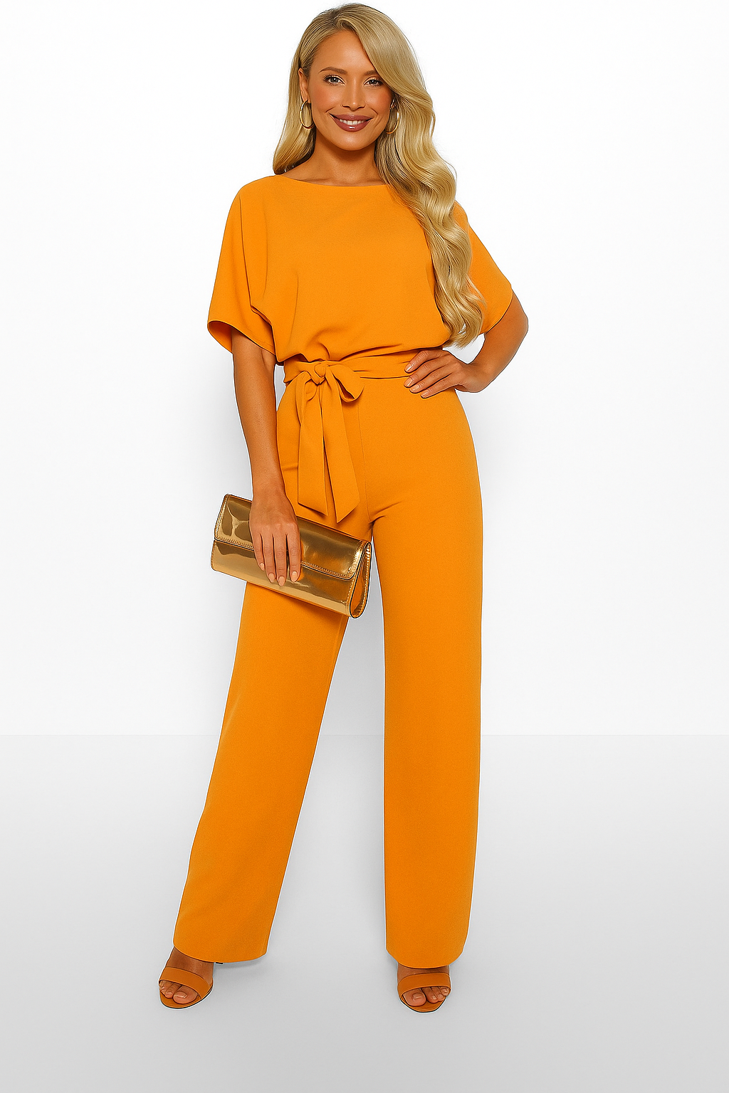 Women's Tie Ribbon Jumpsuit – Short Sleeved One-Piece