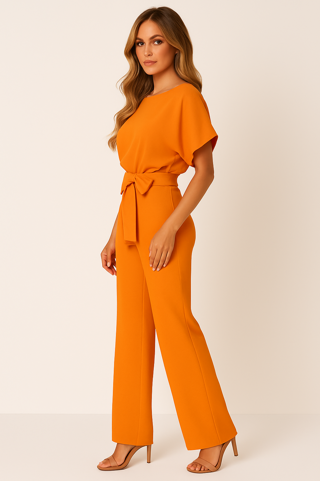 Women's Tie Ribbon Jumpsuit – Short Sleeved One-Piece
