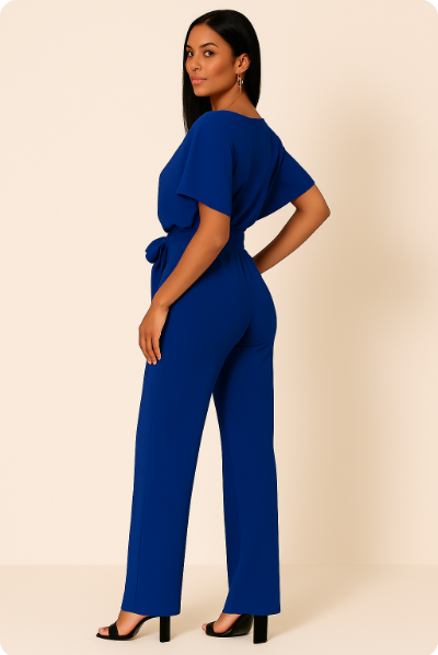 Women's Tie Ribbon Jumpsuit – Short Sleeved One-Piece