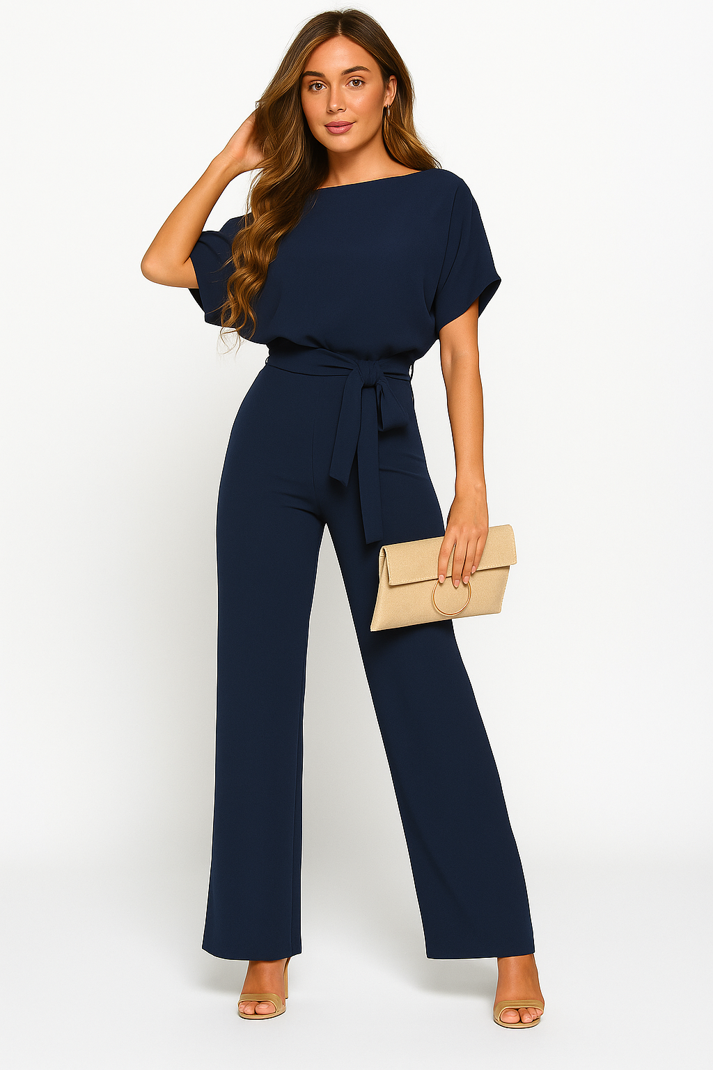 Women's Tie Ribbon Jumpsuit – Short Sleeved One-Piece