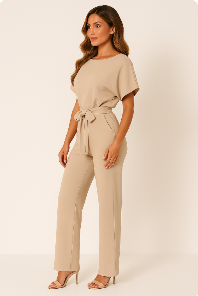 Women's Tie Ribbon Jumpsuit – Short Sleeved One-Piece