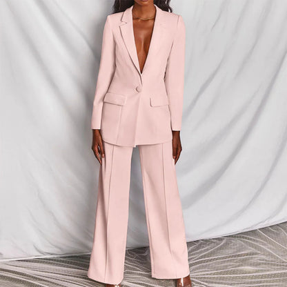 Women’s Trouser Suit – Longline Blazer, Tailored Wide-Leg