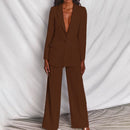 Women’s Trouser Suit – Longline Blazer, Tailored Wide-Leg
