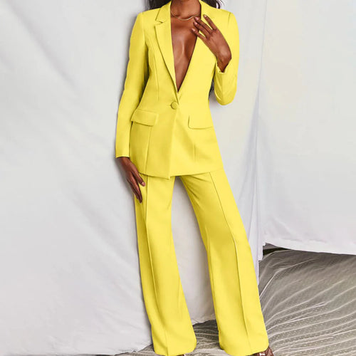 Women’s Trouser Suit – Longline Blazer, Tailored Wide-Leg