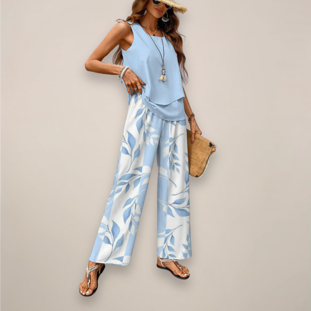 Women’s Two-Piece Set – Sleeveless Top with Straight-Leg Trousers for Effortless Elegance