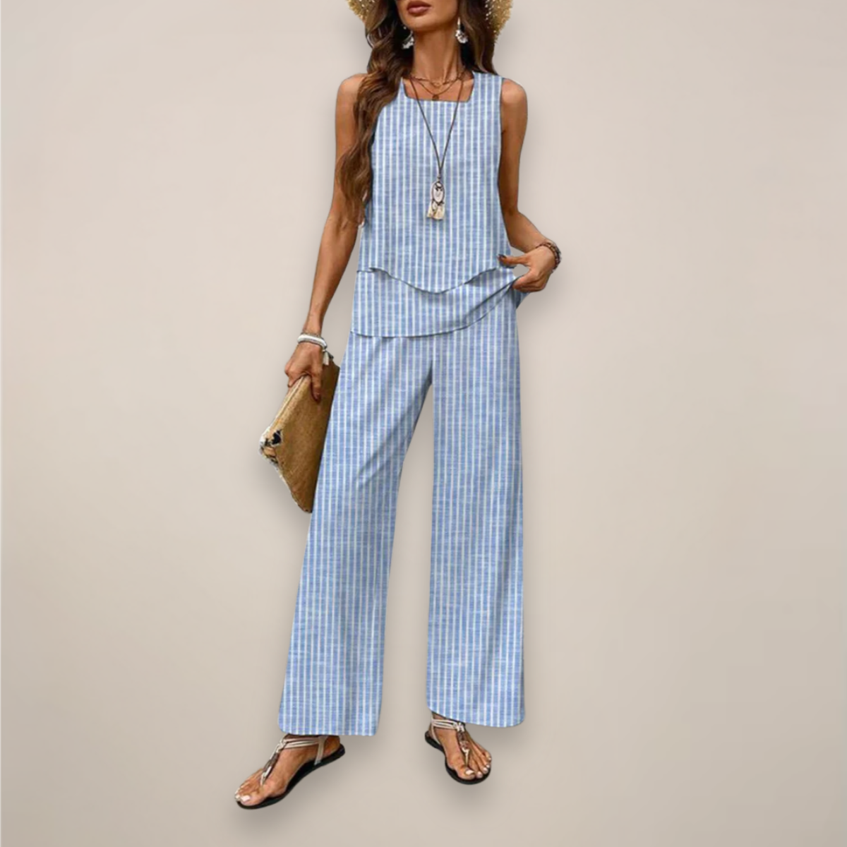 Women’s Two-Piece Set – Sleeveless Top with Straight-Leg Trousers for Effortless Elegance
