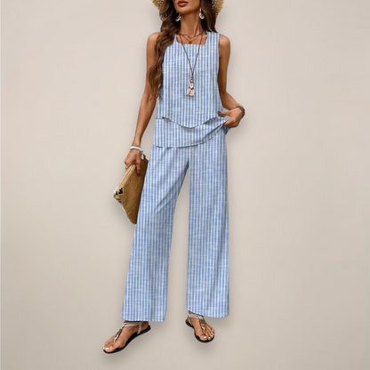 Women’s Two-Piece Set – Sleeveless Top with Straight-Leg Trousers for Effortless Elegance