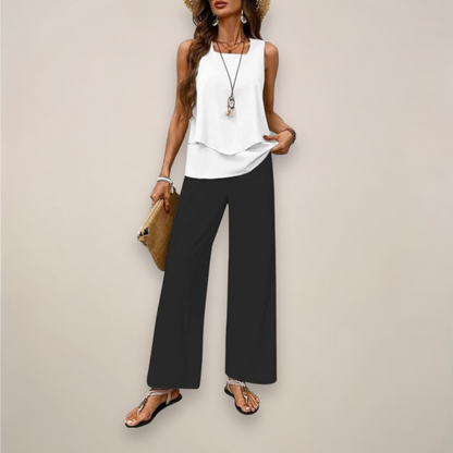 Women’s Two-Piece Set – Sleeveless Top with Straight-Leg Trousers for Effortless Elegance