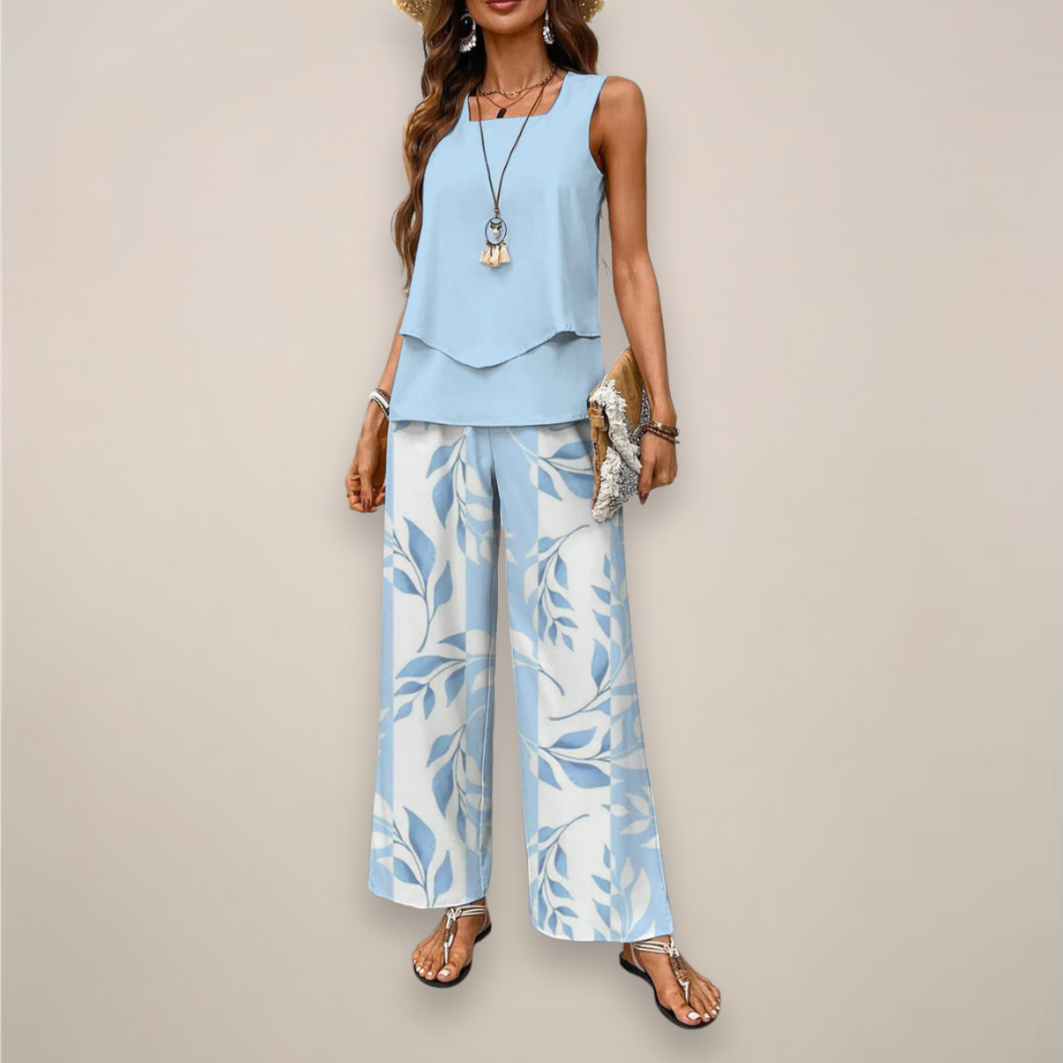 Women’s Two-Piece Set – Sleeveless Top with Straight-Leg Trousers for Effortless Elegance