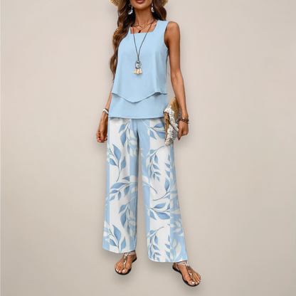 Women’s Two-Piece Set – Sleeveless Top with Straight-Leg Trousers for Effortless Elegance