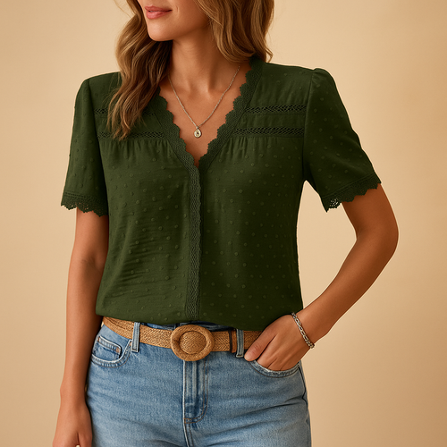 Women’s V-Neck Lace Blouse – Elegant Fit for Work and Occasions