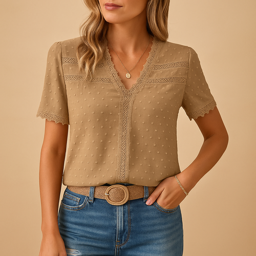 Women’s V-Neck Lace Blouse – Elegant Fit for Work and Occasions