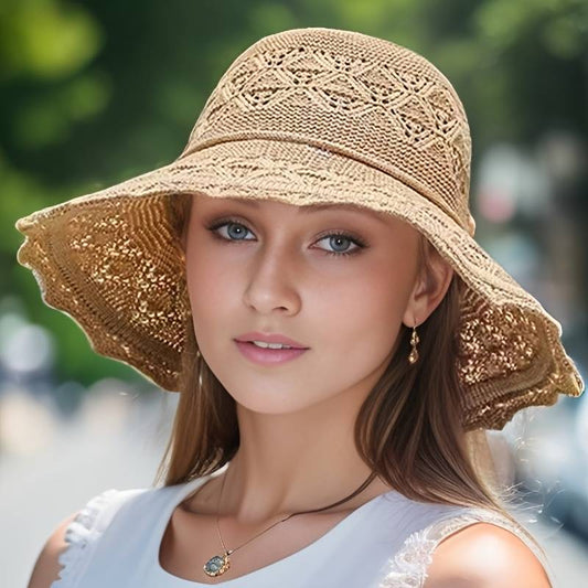 Women’s Wide-Brim Sun Hat – Foldable Elegance with UV Protection