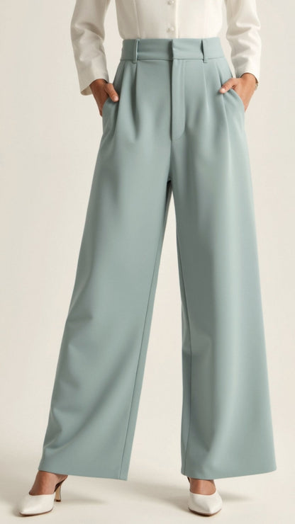 Women’s Wide-Leg Trousers – High Waisted, Pleated Front