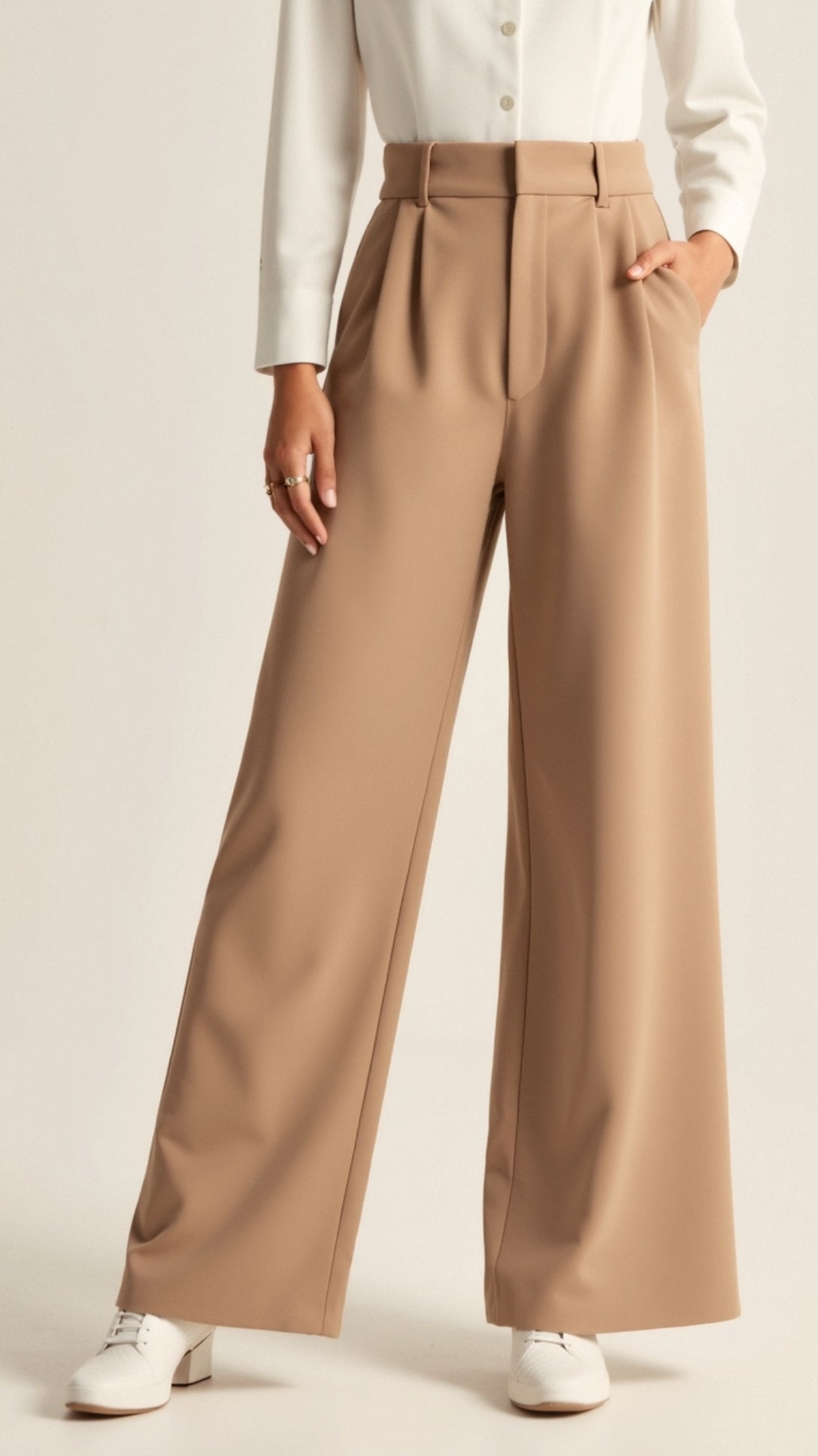 Women’s Wide-Leg Trousers – High Waisted, Pleated Front
