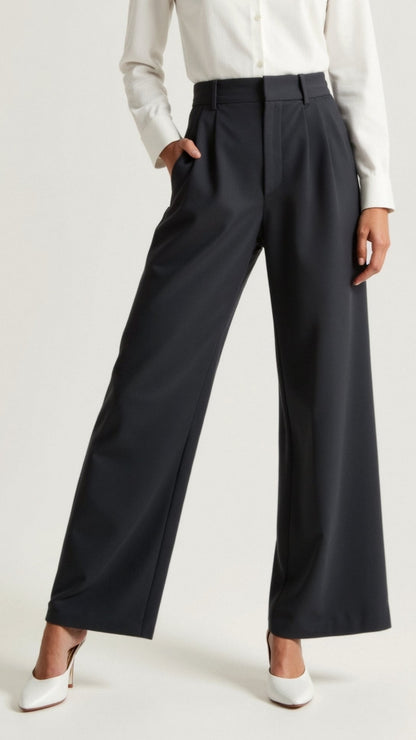 Women’s Wide-Leg Trousers – High Waisted, Pleated Front
