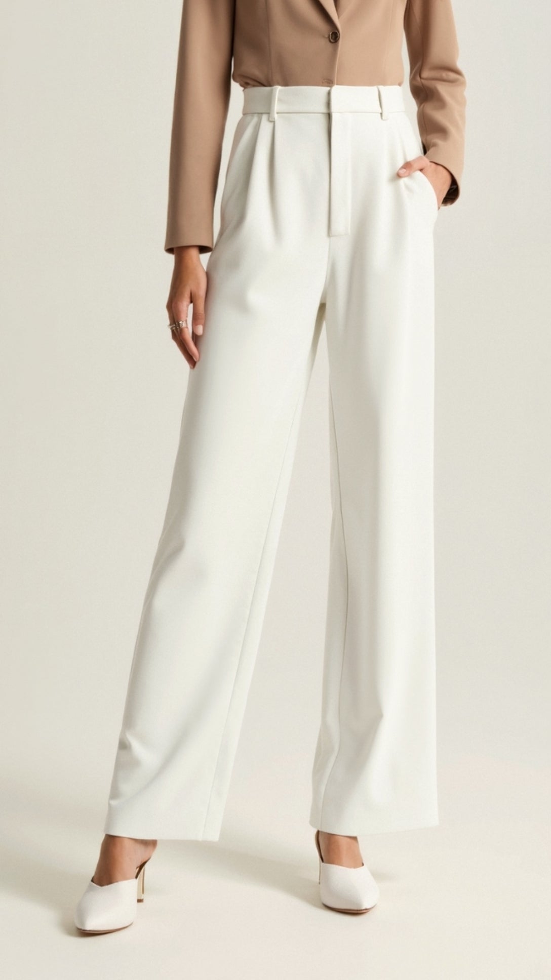 Women’s Wide-Leg Trousers – High Waisted, Pleated Front