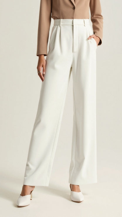 Women’s Wide-Leg Trousers – High Waisted, Pleated Front