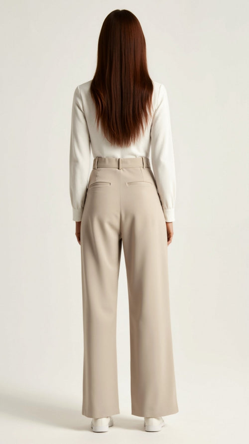 Women’s Wide-Leg Trousers – High Waisted, Pleated Front