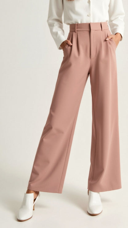Women’s Wide-Leg Trousers – High Waisted, Pleated Front