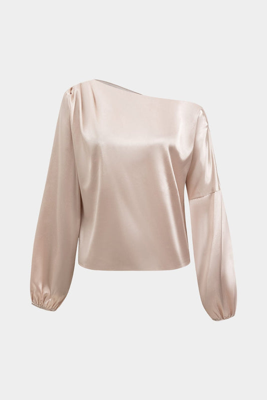 Womens Blouse Asymmetrical One-Shoulder Long Sleeve 0