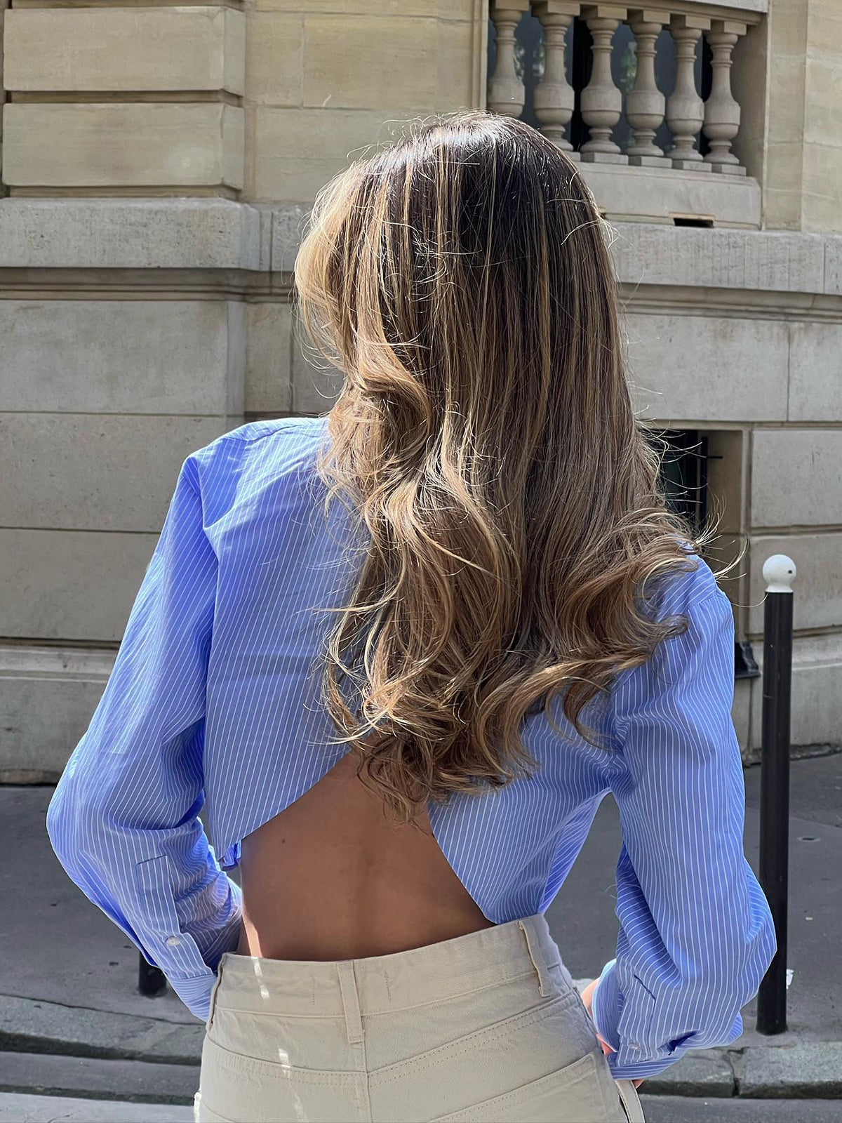 Womens Blouse Cropped Light Blue 0